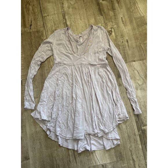 Free People Womens Long Sleeve Flowy Tunic Mini Dress Small Light Gray - Picture 1 of 3